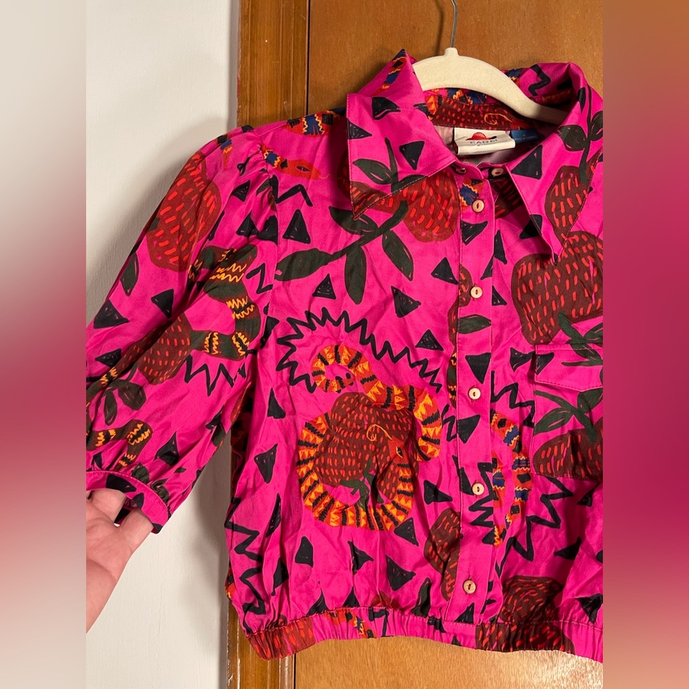RARE🦄 FARM Rio x ANTHROPOLOGIE Pink💕Snakefruit🐍🍎Crop Top, S - Picture 3 of 16